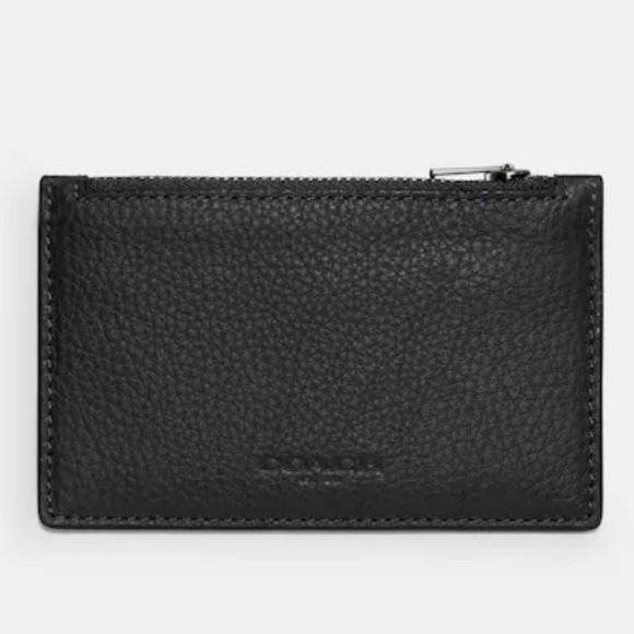 NEW Coach Zip Card Case Wallet Black Pebbled Leather - Picture 1 of 6